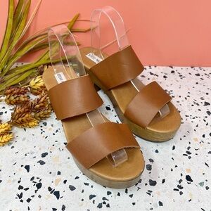 Steve Madden Barcelona Tan Clog Heel Y2K Double Strap Sandals Sz 9